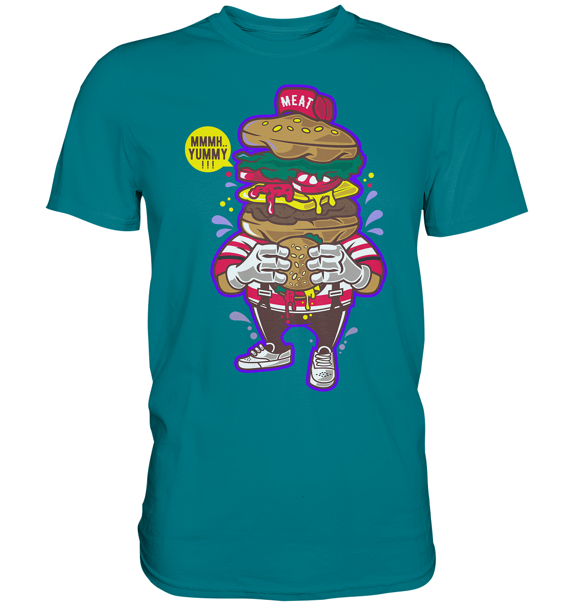 T-Shirt verschiedene Farben Kurzarm Burger Head Comic Style - Premium Shirt