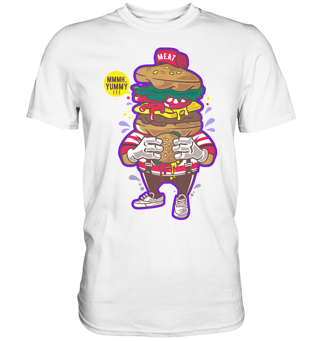 T-Shirt verschiedene Farben Kurzarm Burger Head Comic Style - Premium Shirt